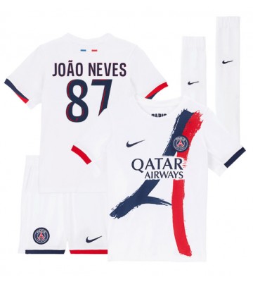 Paris Saint-Germain Joao Neves #87 Borta Kläder Barn 2024-25 Kortärmad (+ Korta byxor)